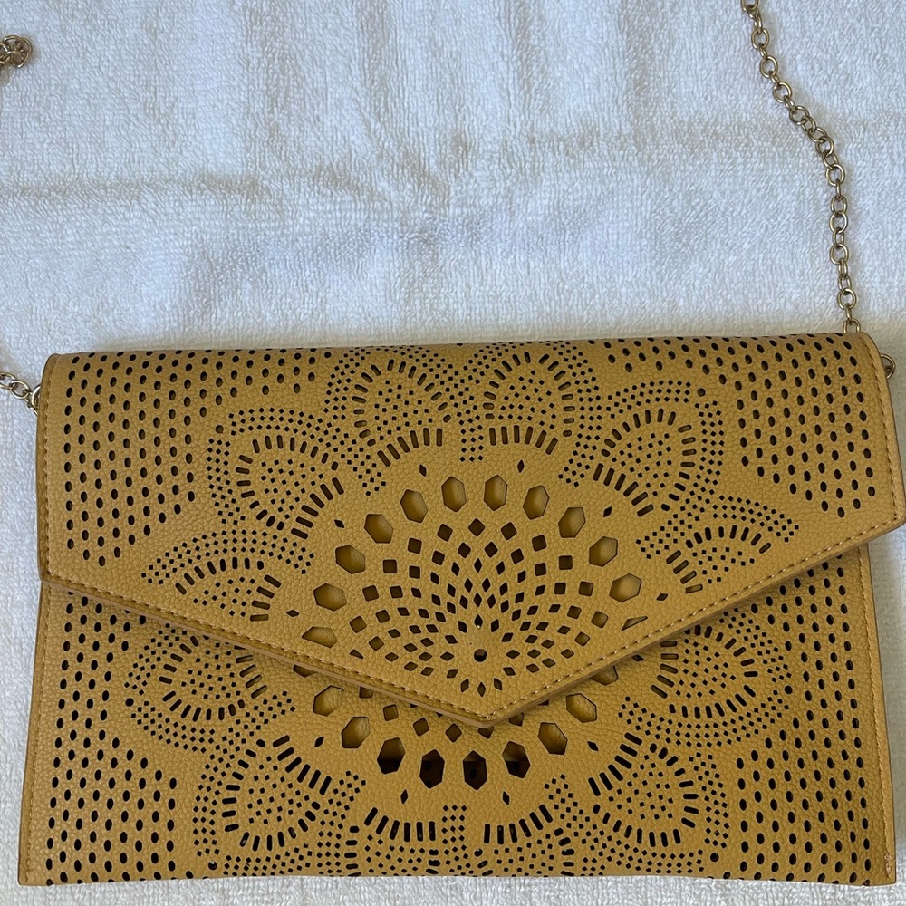Tan Laser-Cut Envelope Crossbody Clutch - Women Bags